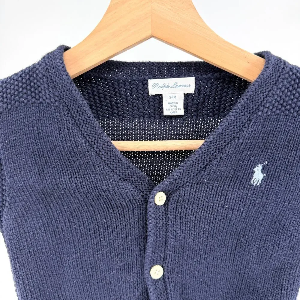 Ralph Lauren Navy Blue Baby Knit 100% Cotton Cardigan Sweater